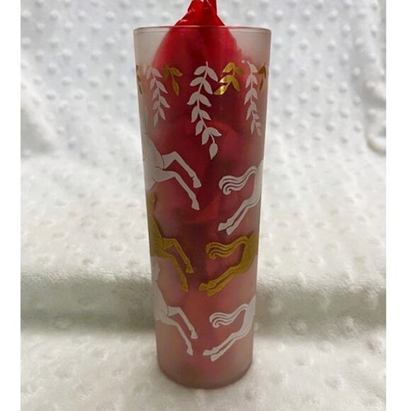 Vintage MCM Libbey's Frosted 12oz Gold & White Jumping Horses Tom Collins Glass - Picture 2 of 7